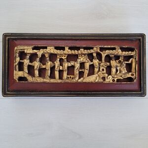 Chinoiserie Wood Red Gold Carved Painted Lidded Box Oriental Asian